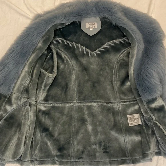 Woman’s Faux Fur Trim Jacket - Soft Blue - Picture 7 of 14